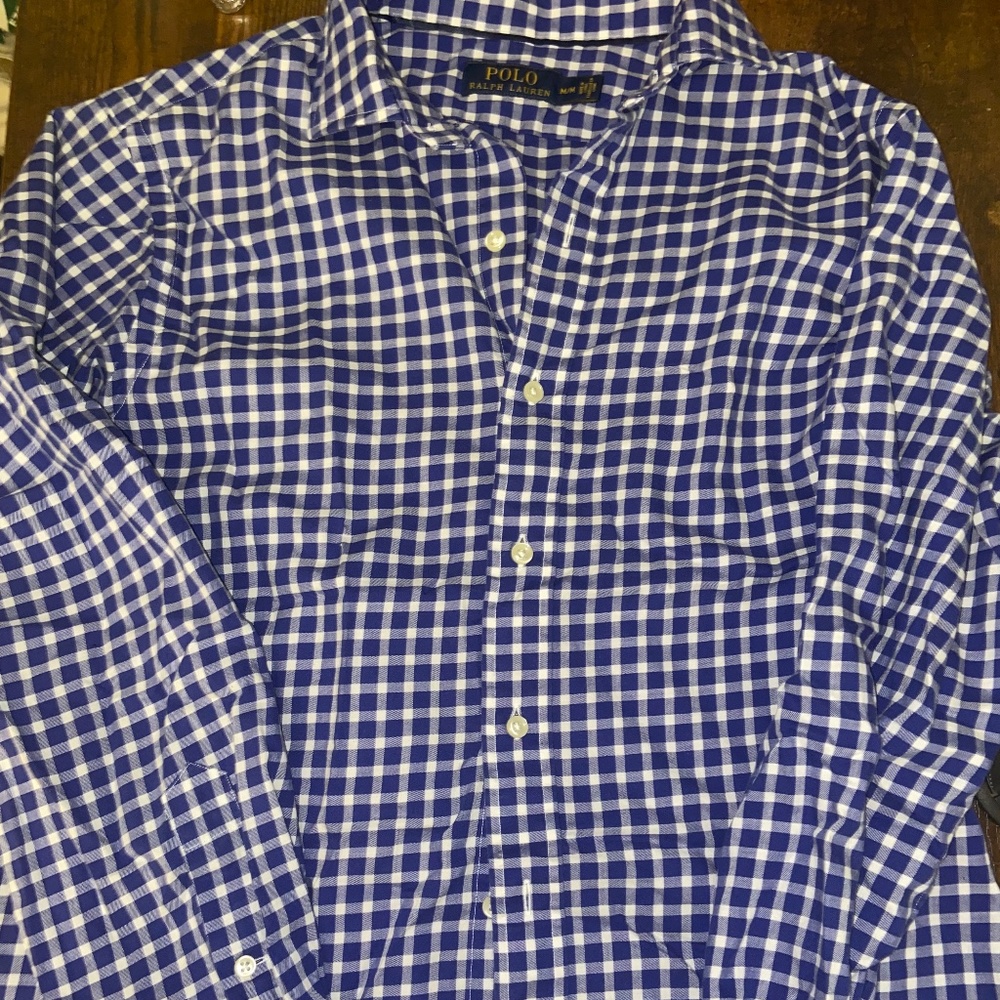 Polo Ralph Lauren Oxford Button Up M Medium Plaid Blue Gingham